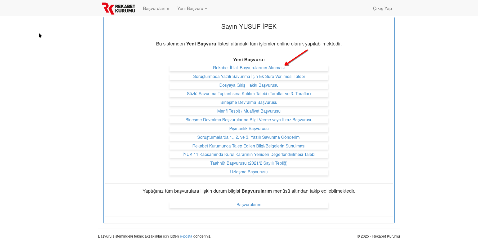 Rekabet Kurumu ana sayfası